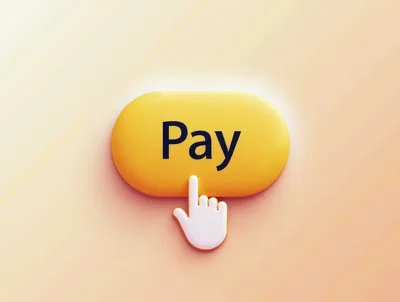 3D Rendered Pay Button With Clicking Hand Cursor
