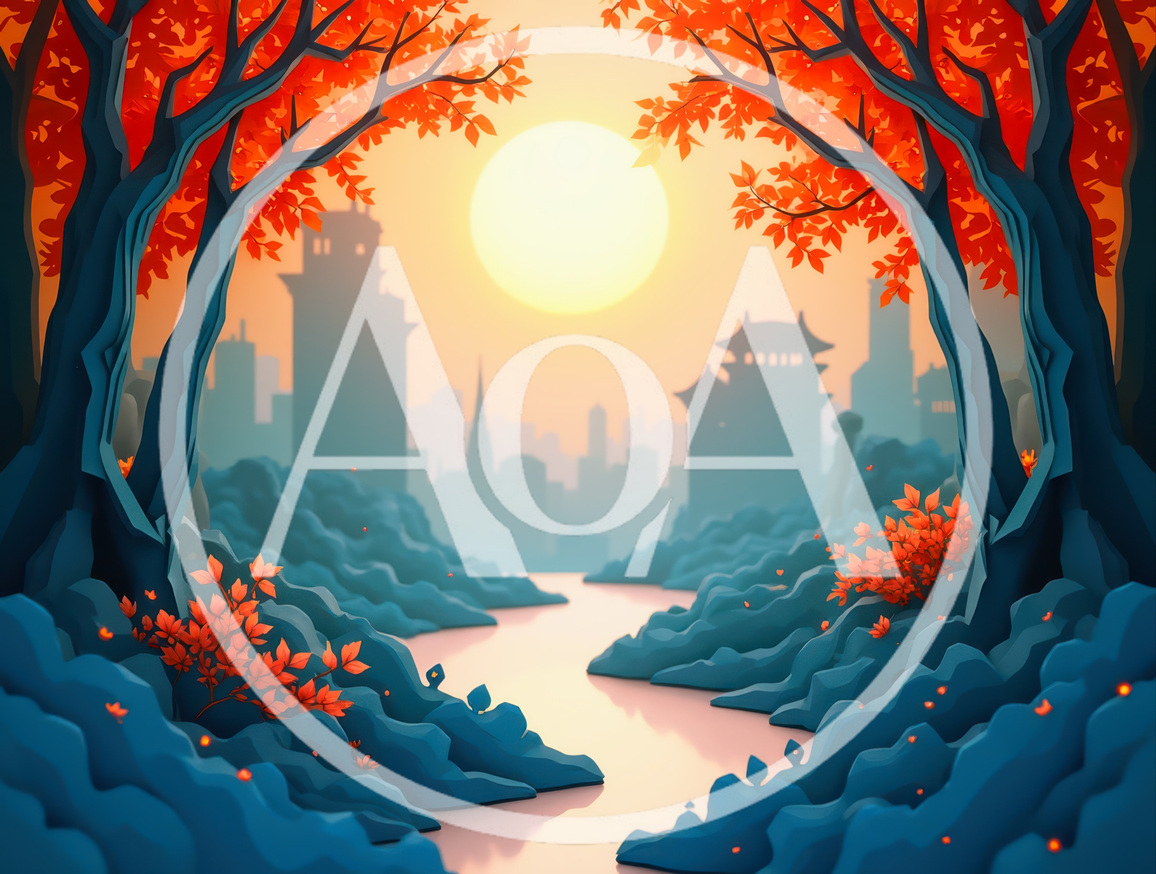 Paper Cutout Style Landscape With Cityscape And River