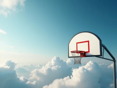 Basketball Hoop Floating Above The Clouds