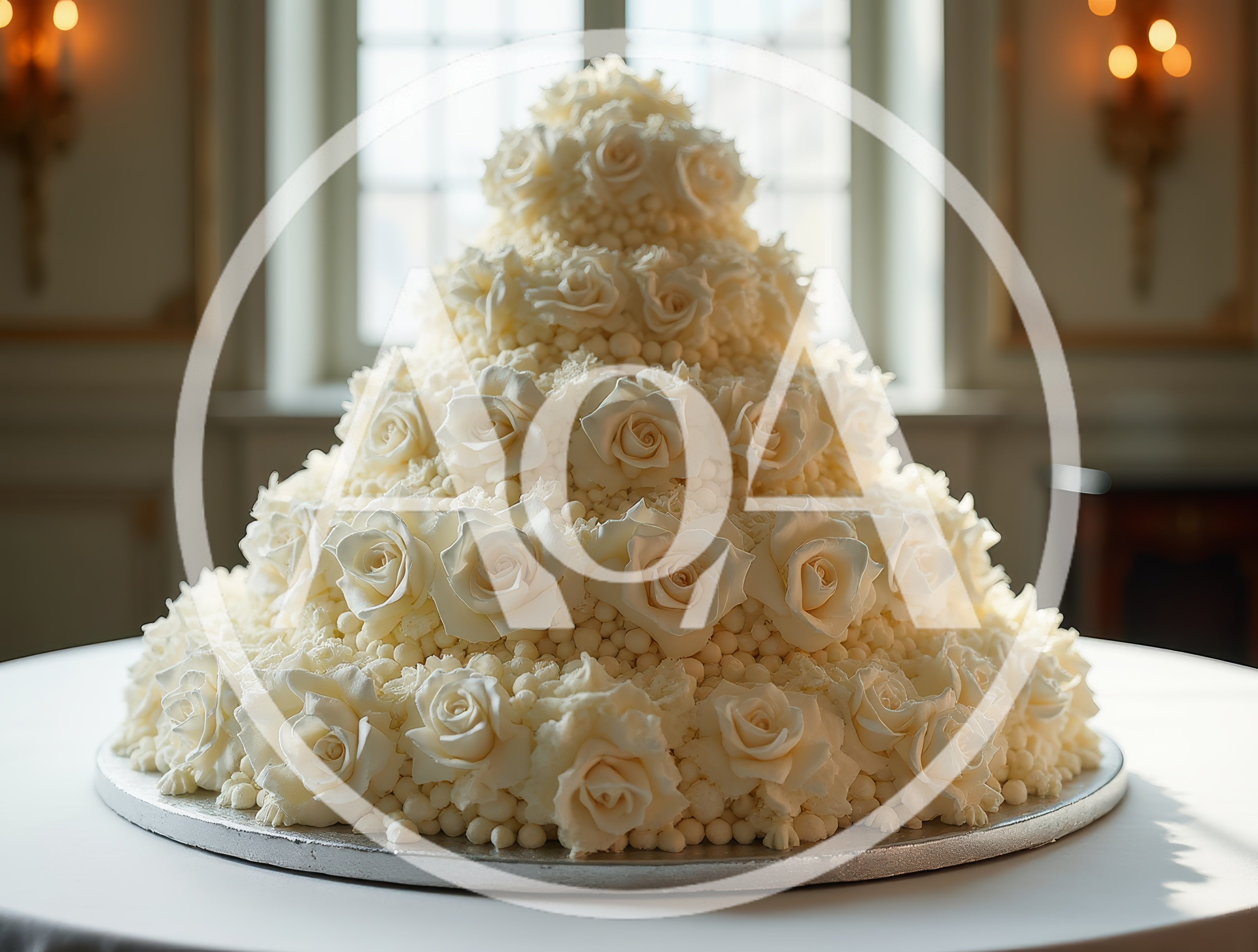 Elegant Multi Tiered White Rose Wedding Cake