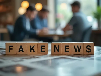 Wooden Blocks Spelling Fake News on Office Table