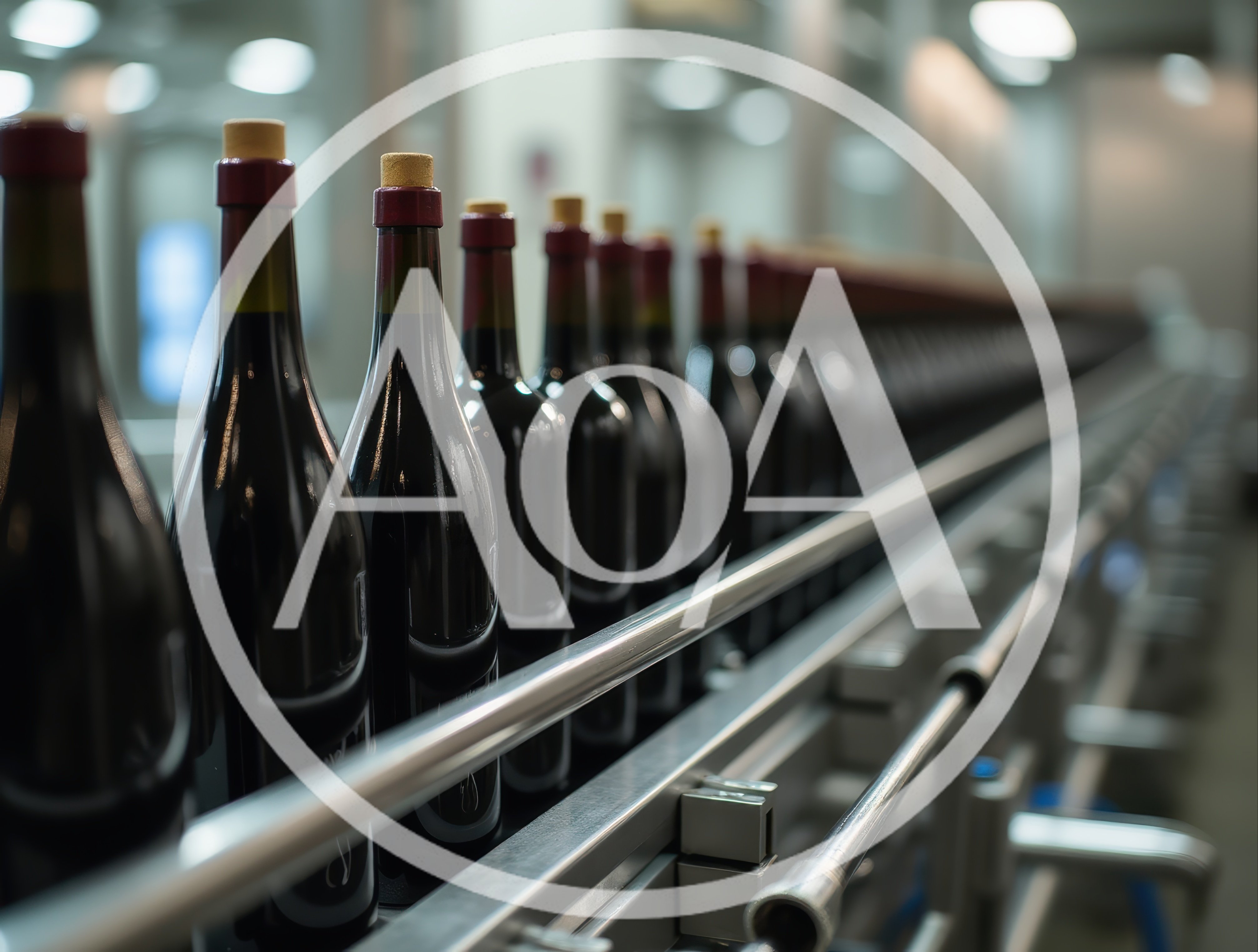 Wine Bottles Moving Along An Industrial Conveyor Belt