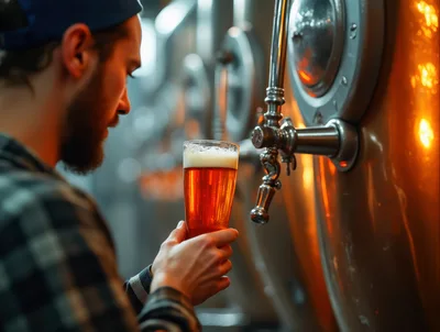 Brewmaster Inspecting Freshly Poured Craft Beer