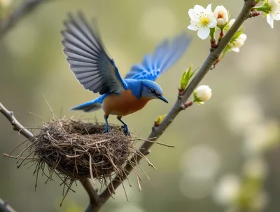 Eastern Bluebird Landing on a Nest in Spring