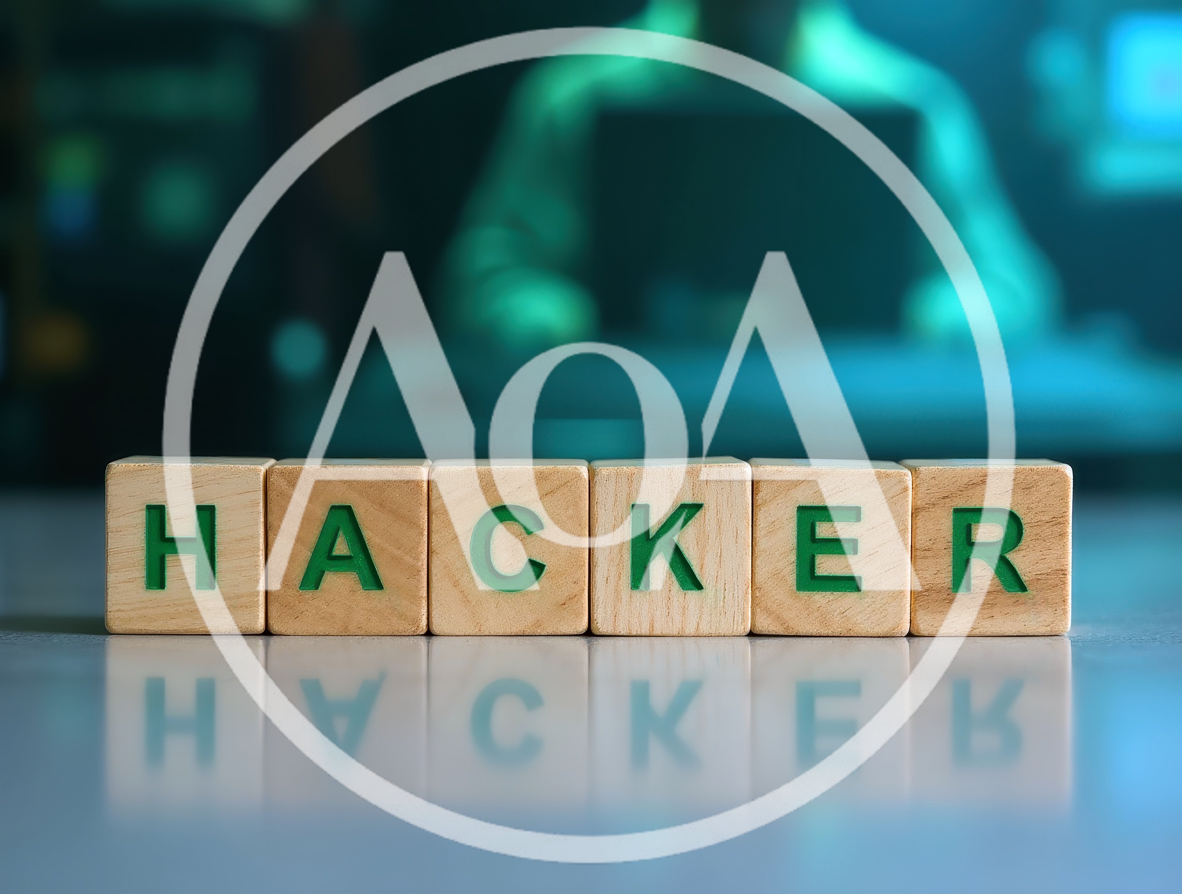 Wooden Blocks Spelling Hacker With Cyber Security Background