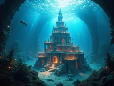 Majestic Underwater Palace In A Deep Sea Cave