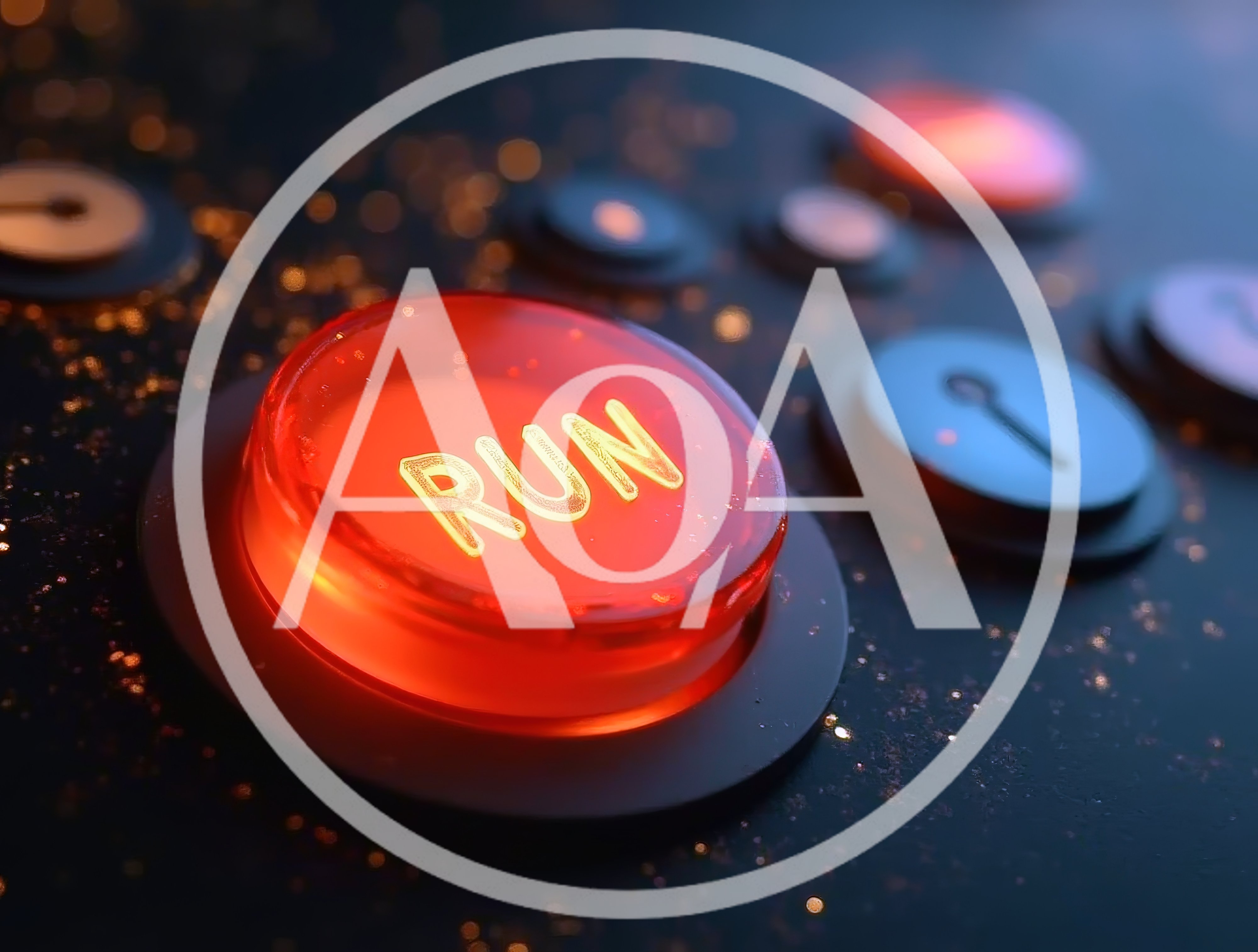 Glowing Red Run Button On A Dark Control Panel