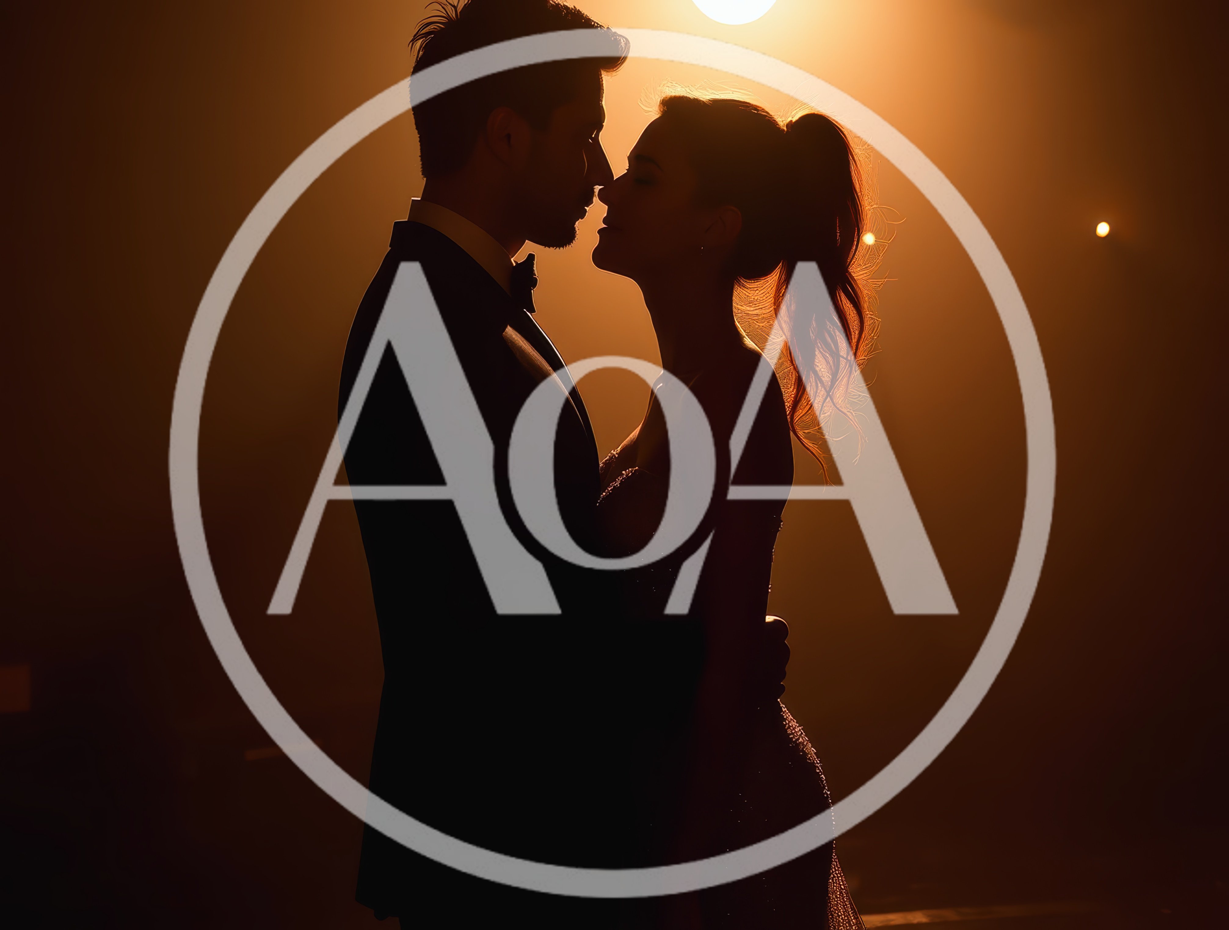 Romantic Silhouette Of A Couple Dancing In Warm Light