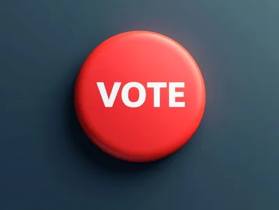 Red Vote Button On Dark Background