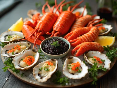 Seafood Platter With Lobster Oysters And Caviar