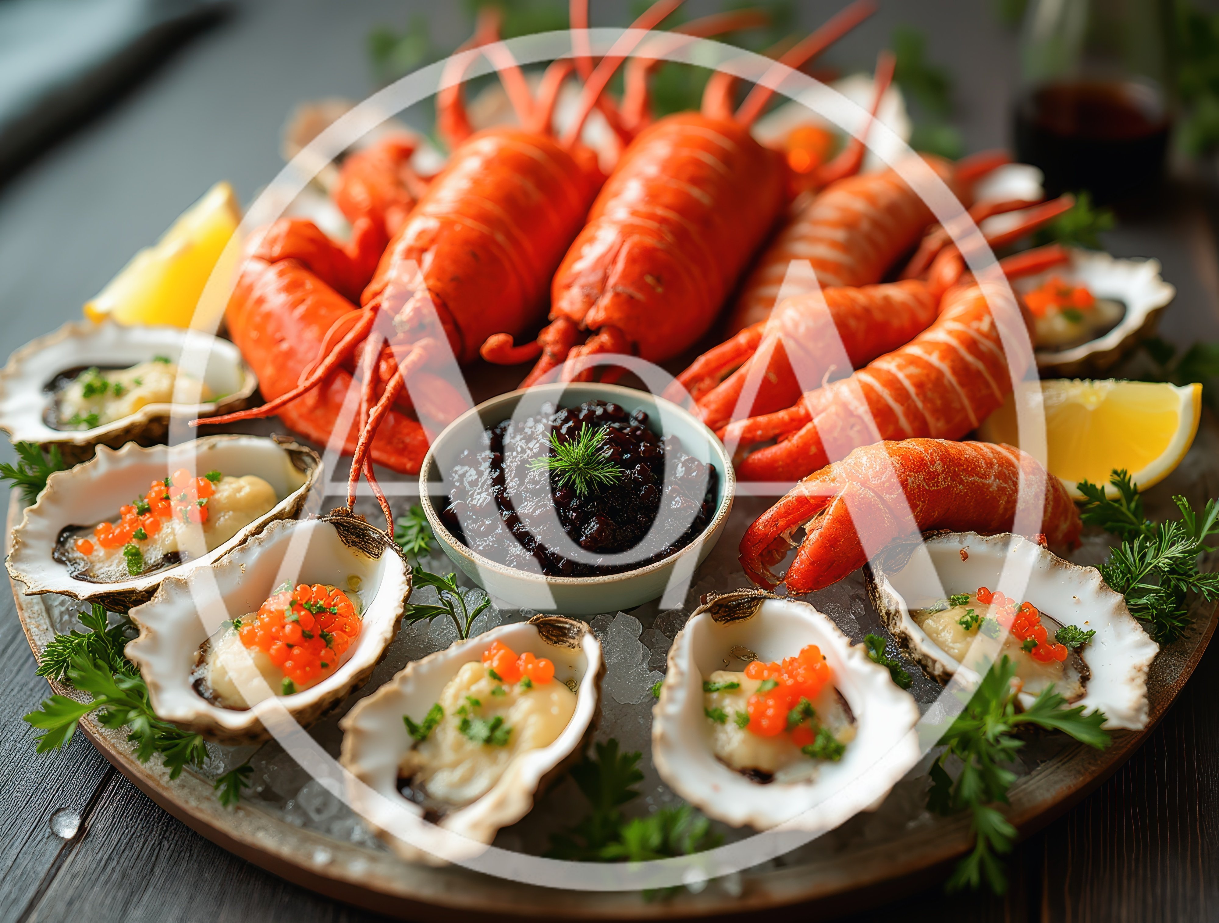 Seafood Platter With Lobster Oysters And Caviar