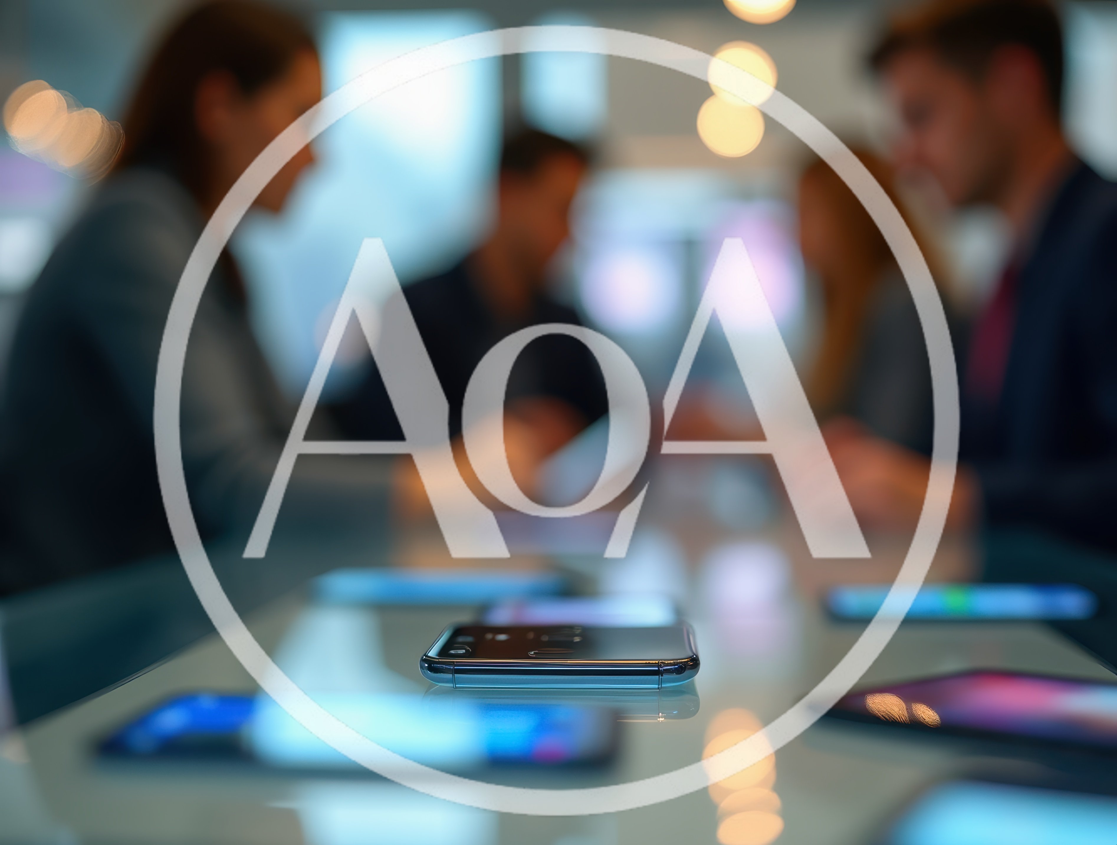 Smartphones Lying On A Glass Conference Table