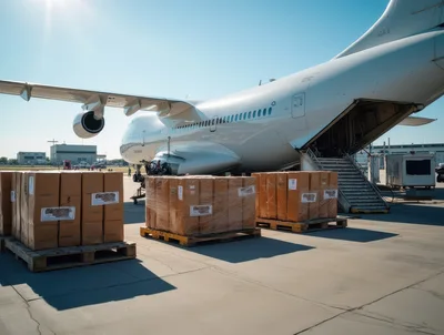 Cargo Plane Loading Pallets On Airport Tarmac