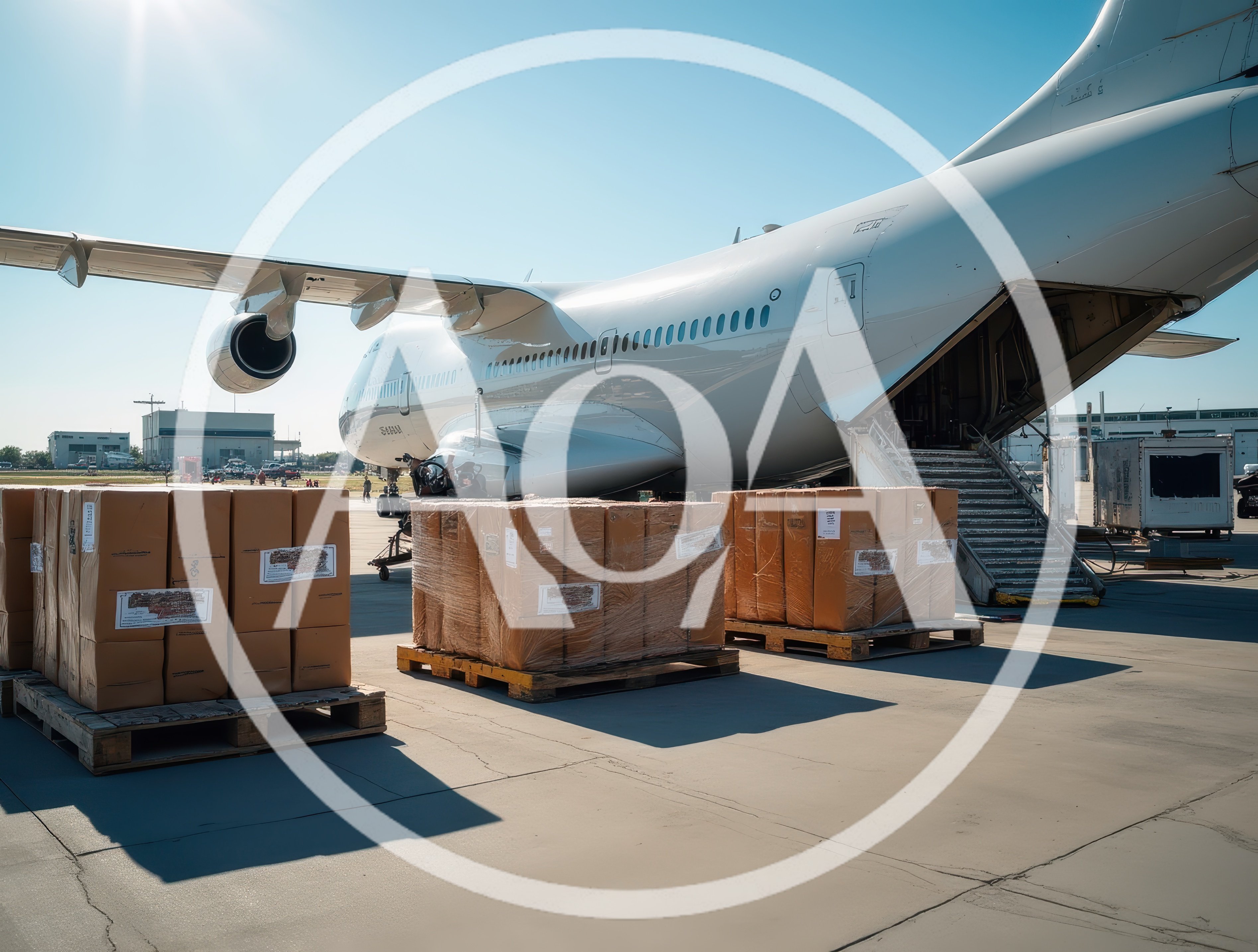 Cargo Plane Loading Pallets On Airport Tarmac