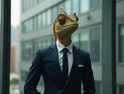 Chameleon Businessman Standing In Modern Office Building