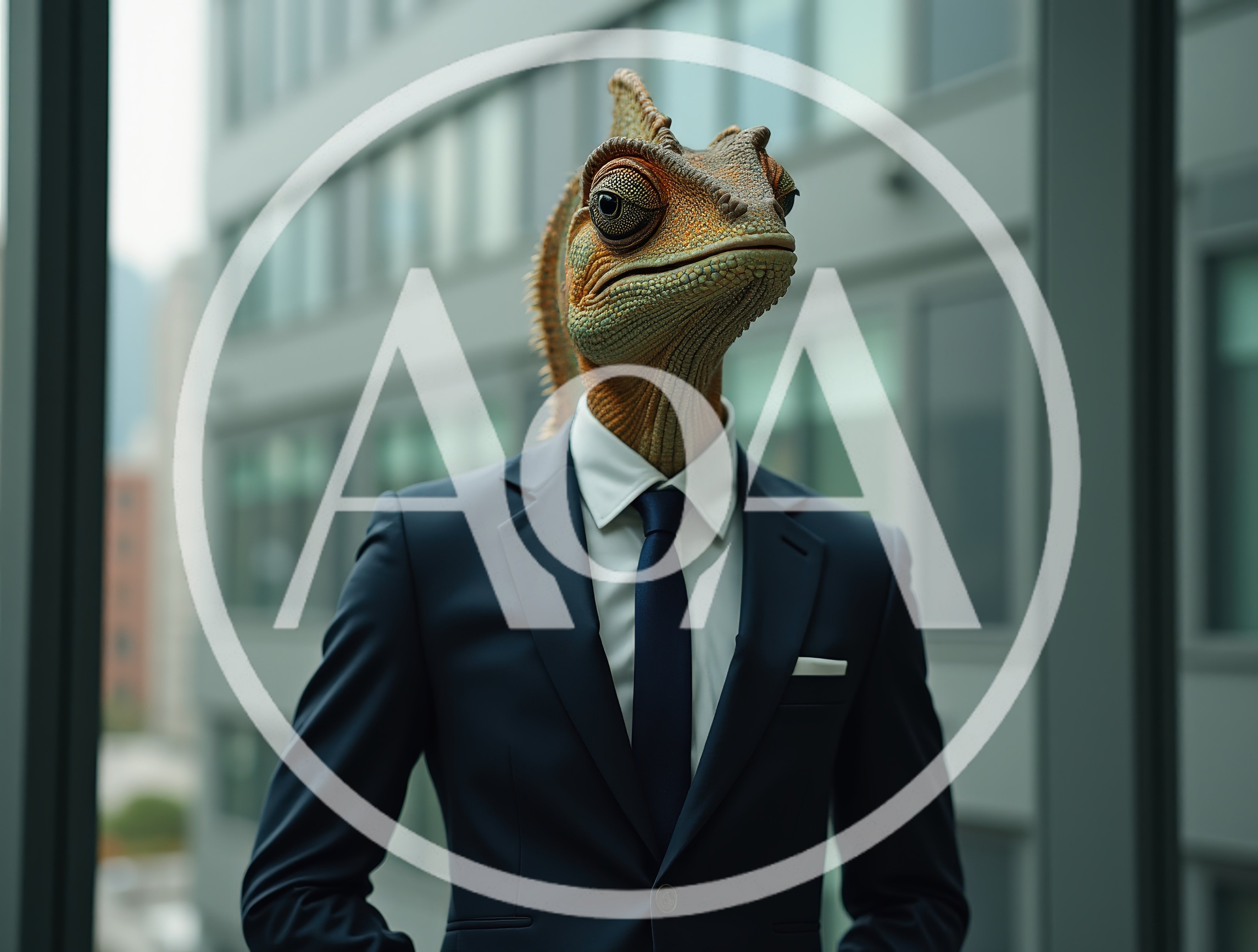 Chameleon Businessman Standing In Modern Office Building