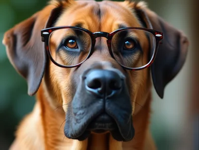 Portrait Of A Rhodesian Ridgeback Wearing Glasses