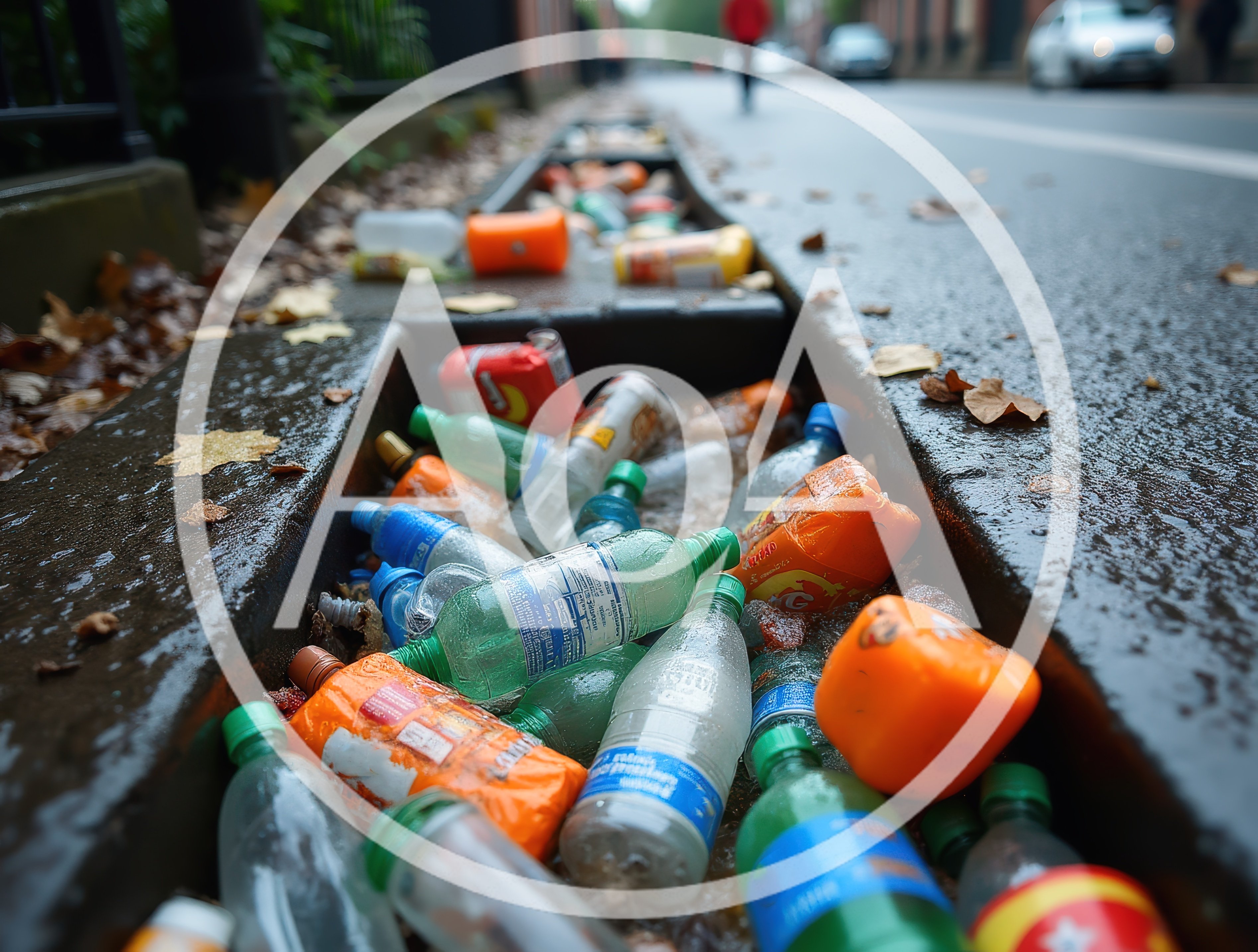 Plastic Bottles And Trash Littering A City Street Gutter
