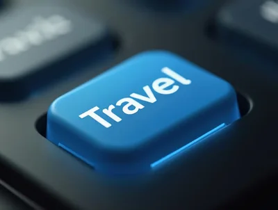 Blue Travel Button On A Dark Computer Keyboard