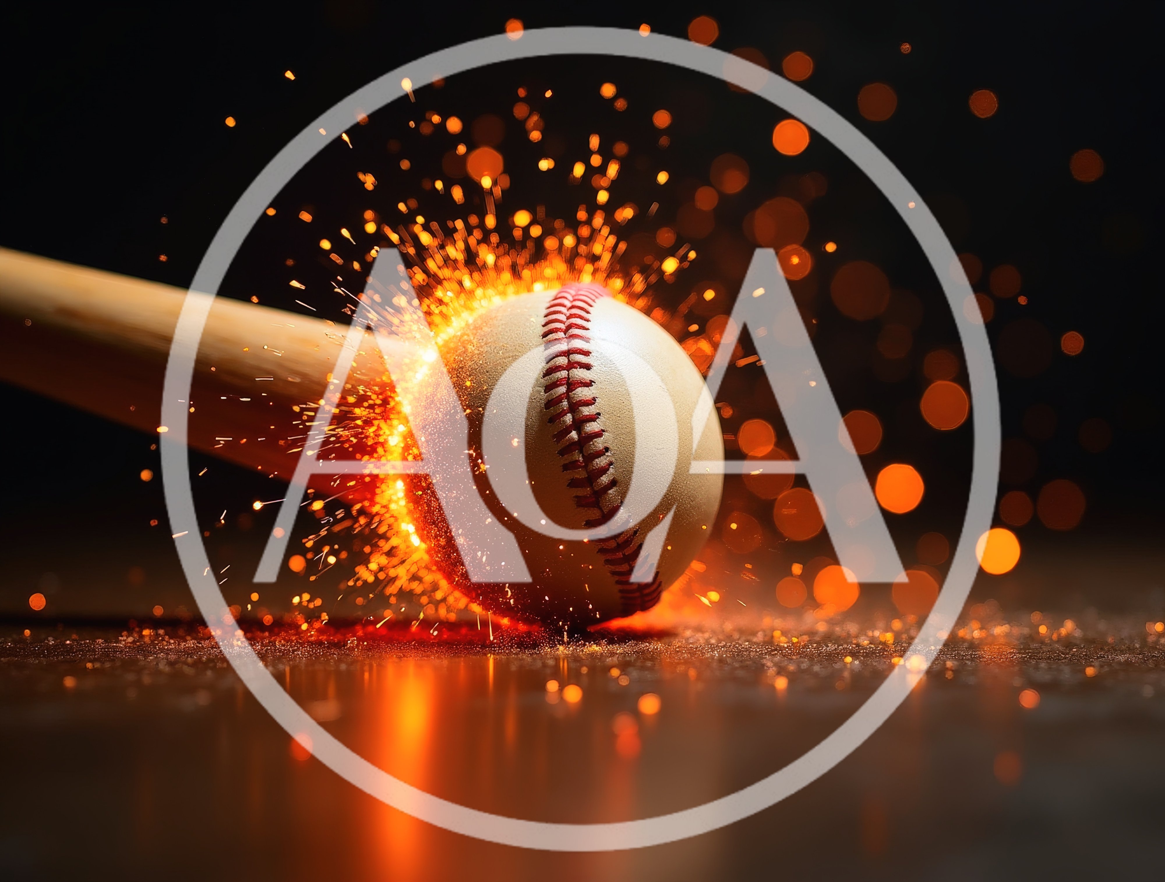 Baseball Bat Striking Ball With Fiery Sparks