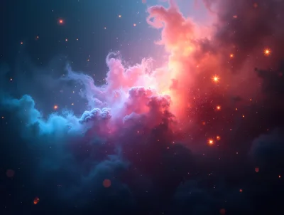 Abstract Cosmic Nebula With Glowing Stars And Clouds