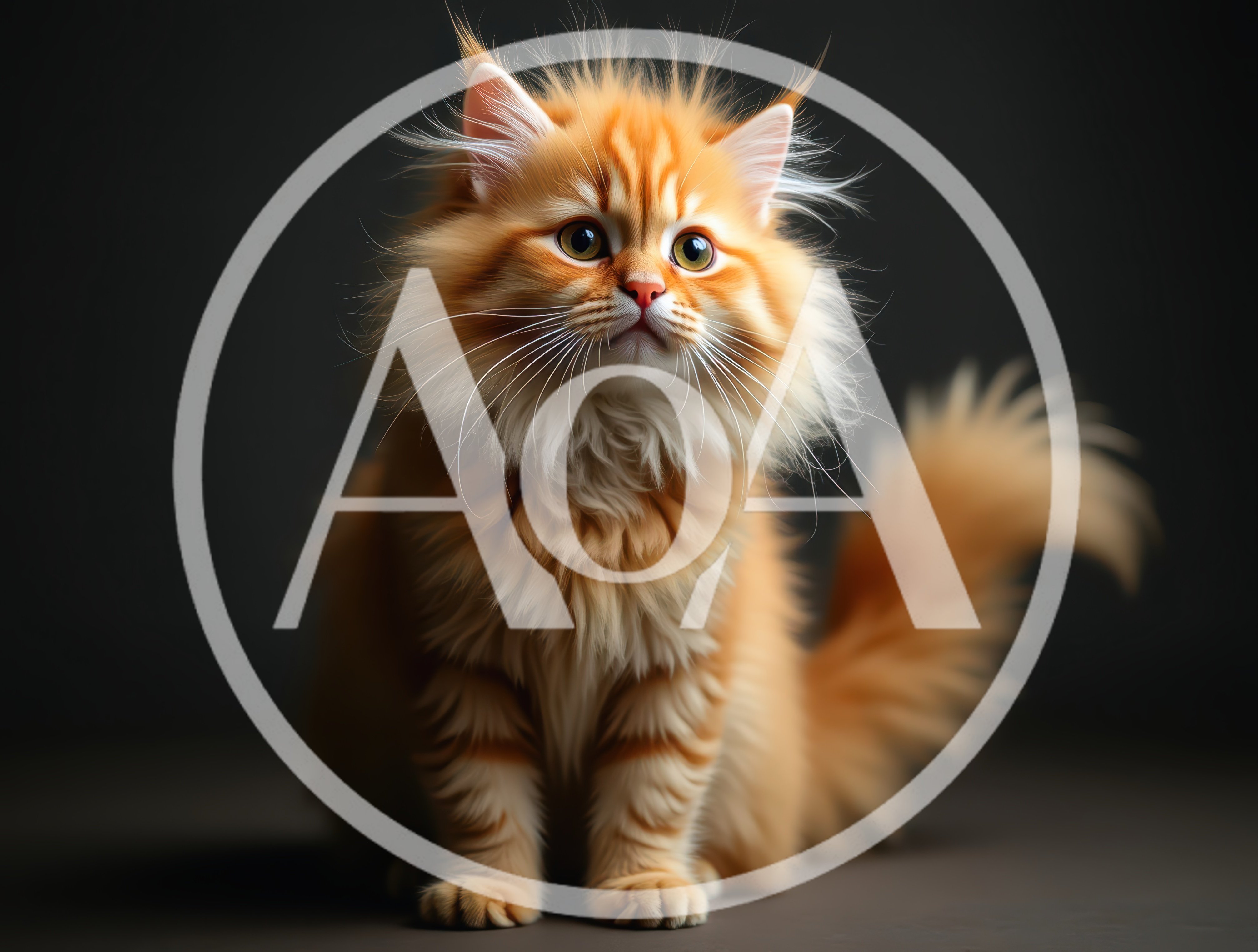 Fluffy Orange Tabby Kitten Sitting Against Dark Background
