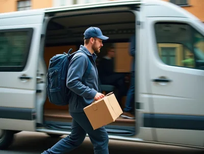 Delivery Courier Carrying Package From Van