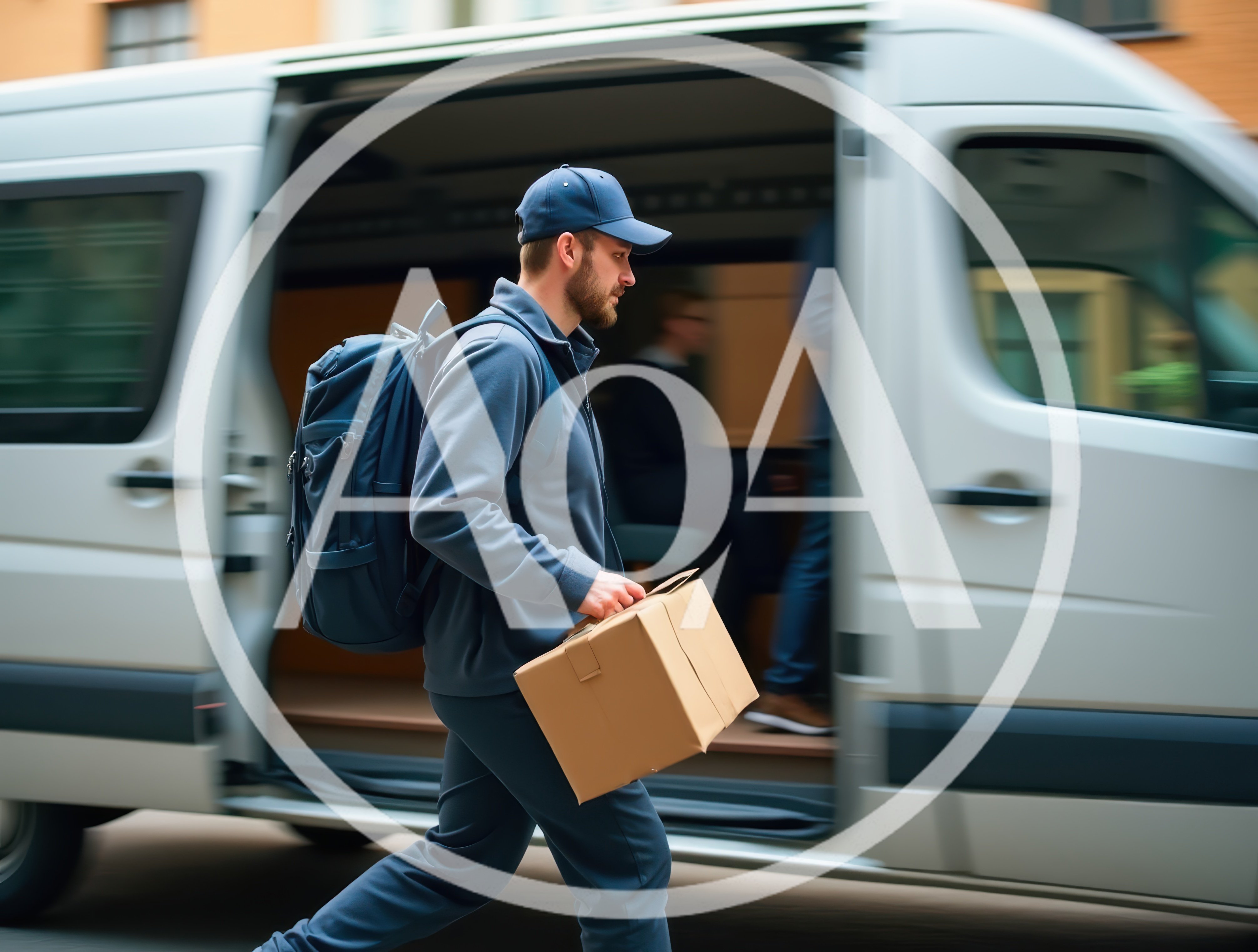 Delivery Courier Carrying Package From Van