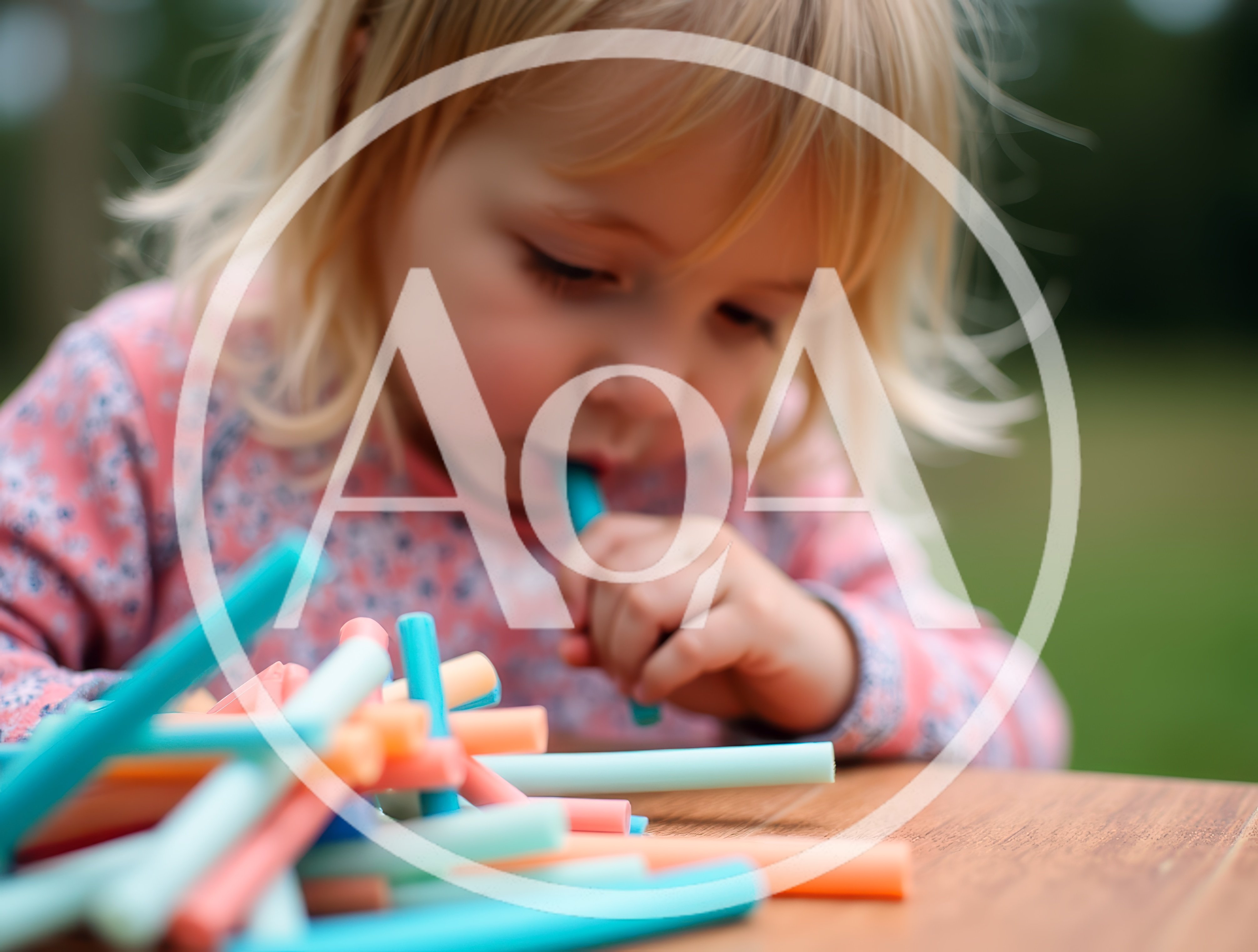 Toddler Girl Chewing On Colorful Chalk Sticks