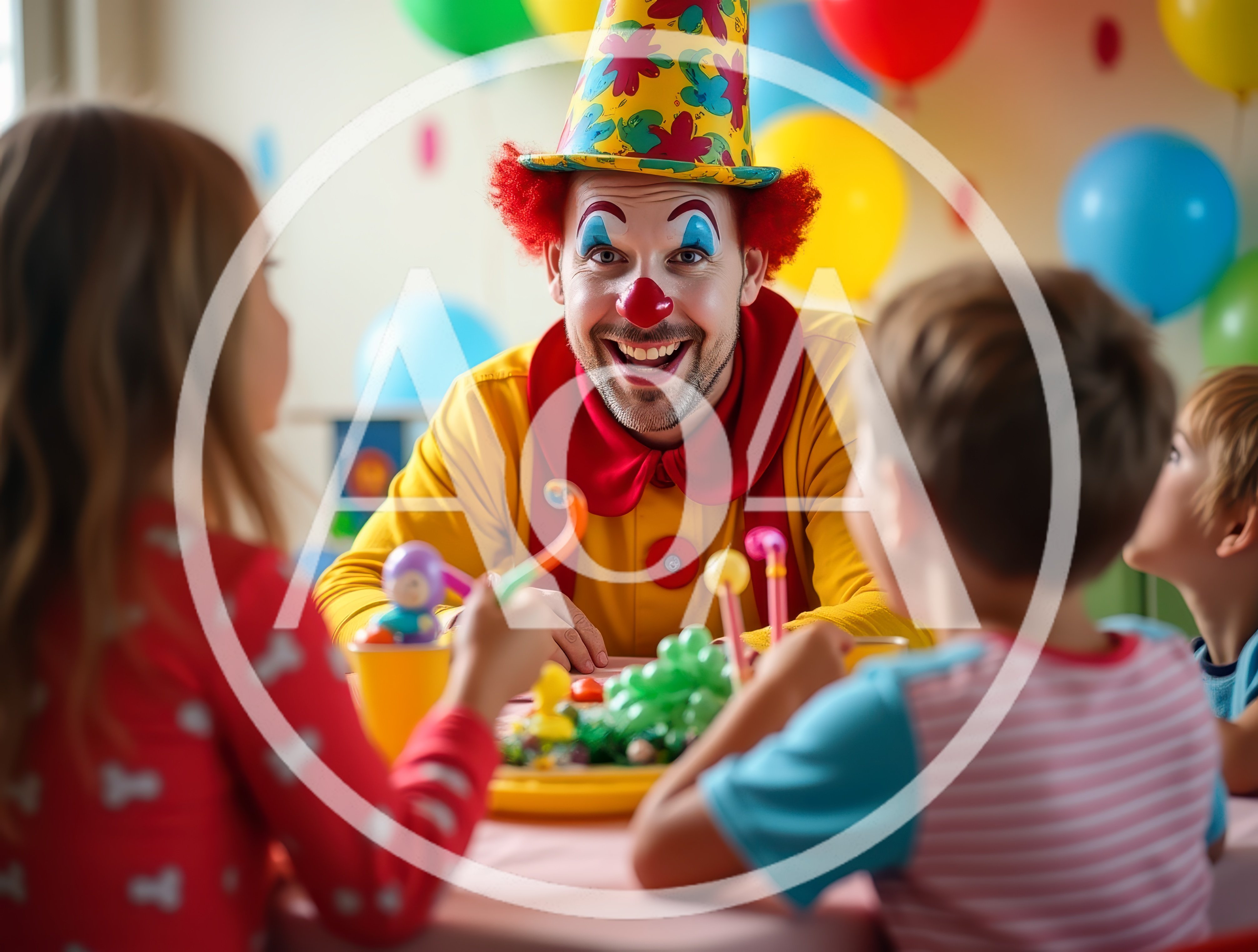 Clown Entertaining Children at a Birthday Party