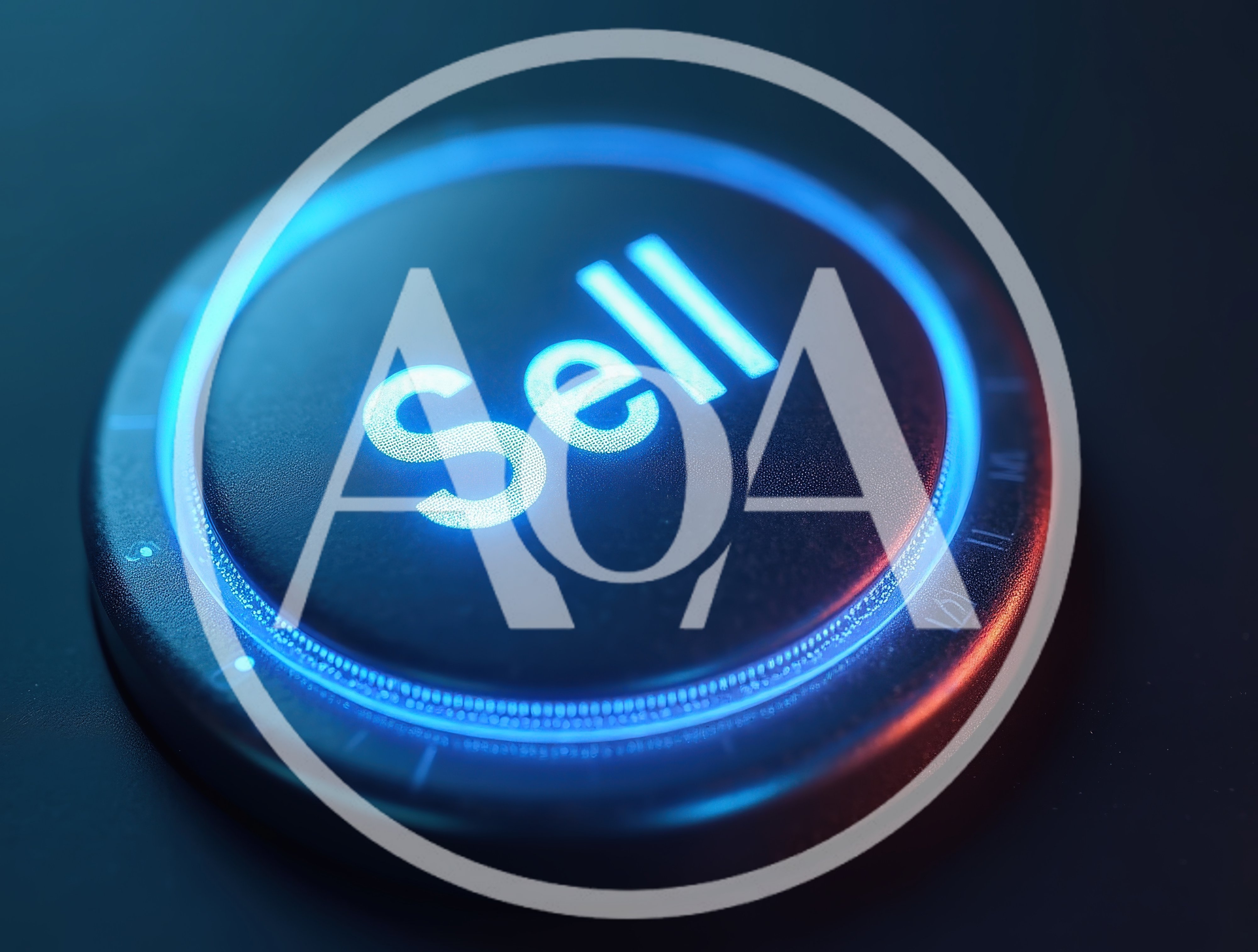 Glowing Blue Sell Button On A Dark Surface