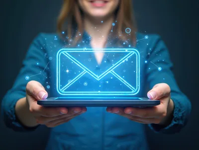 Woman Holding Tablet With Glowing Digital Email Icon