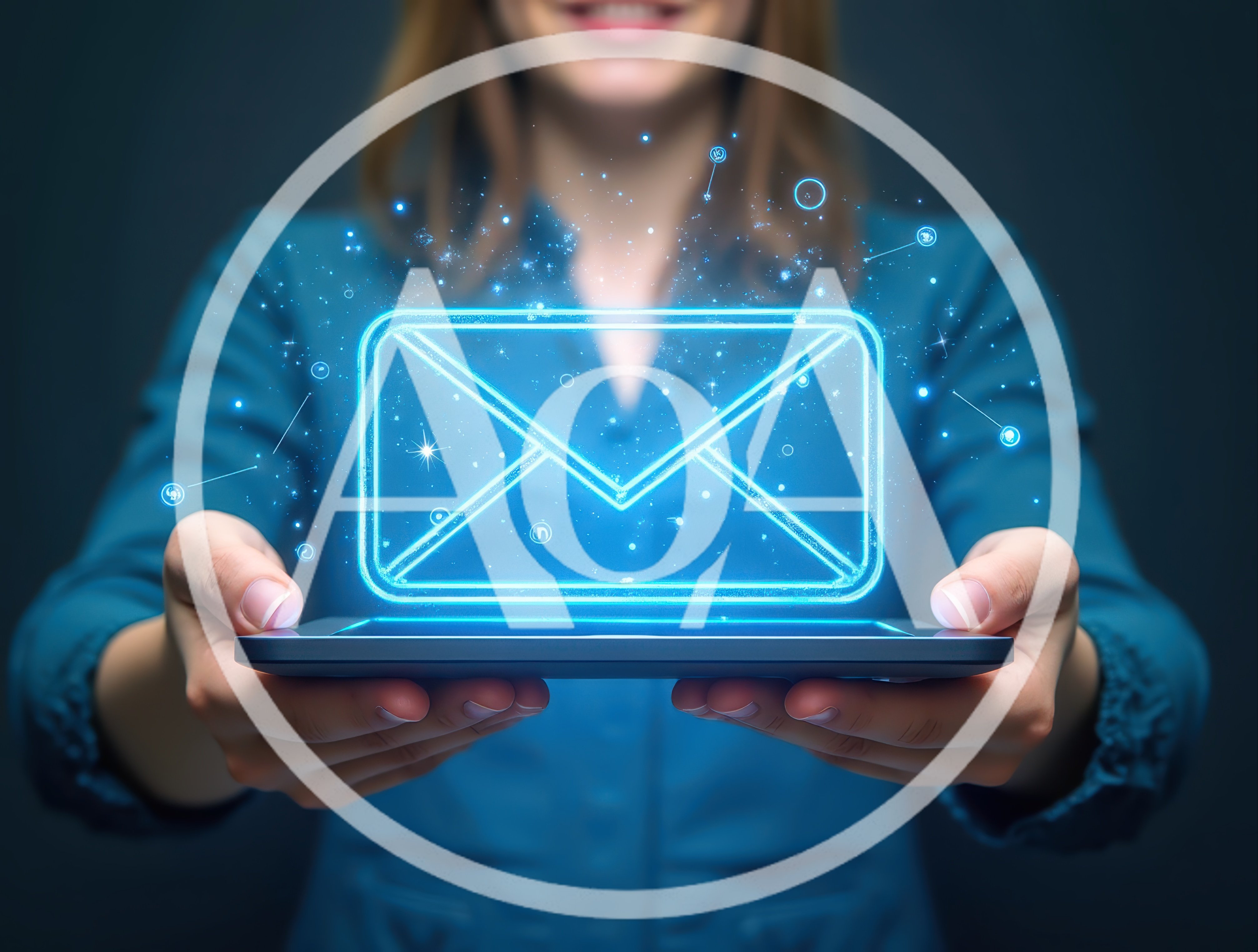 Woman Holding Tablet With Glowing Digital Email Icon