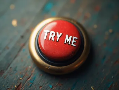 Red Try Me Button On A Weathered Wooden Surface
