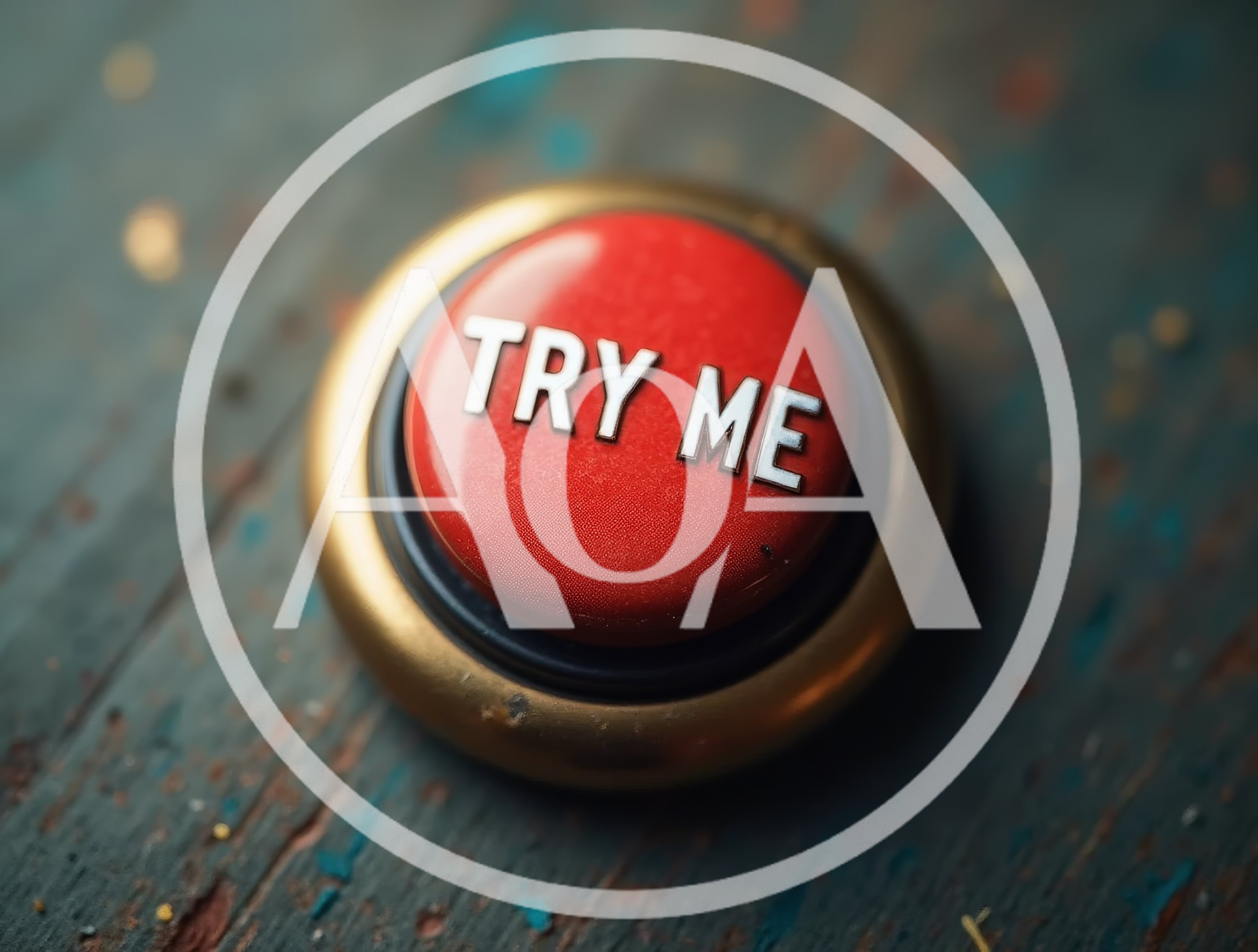 Red Try Me Button On A Weathered Wooden Surface