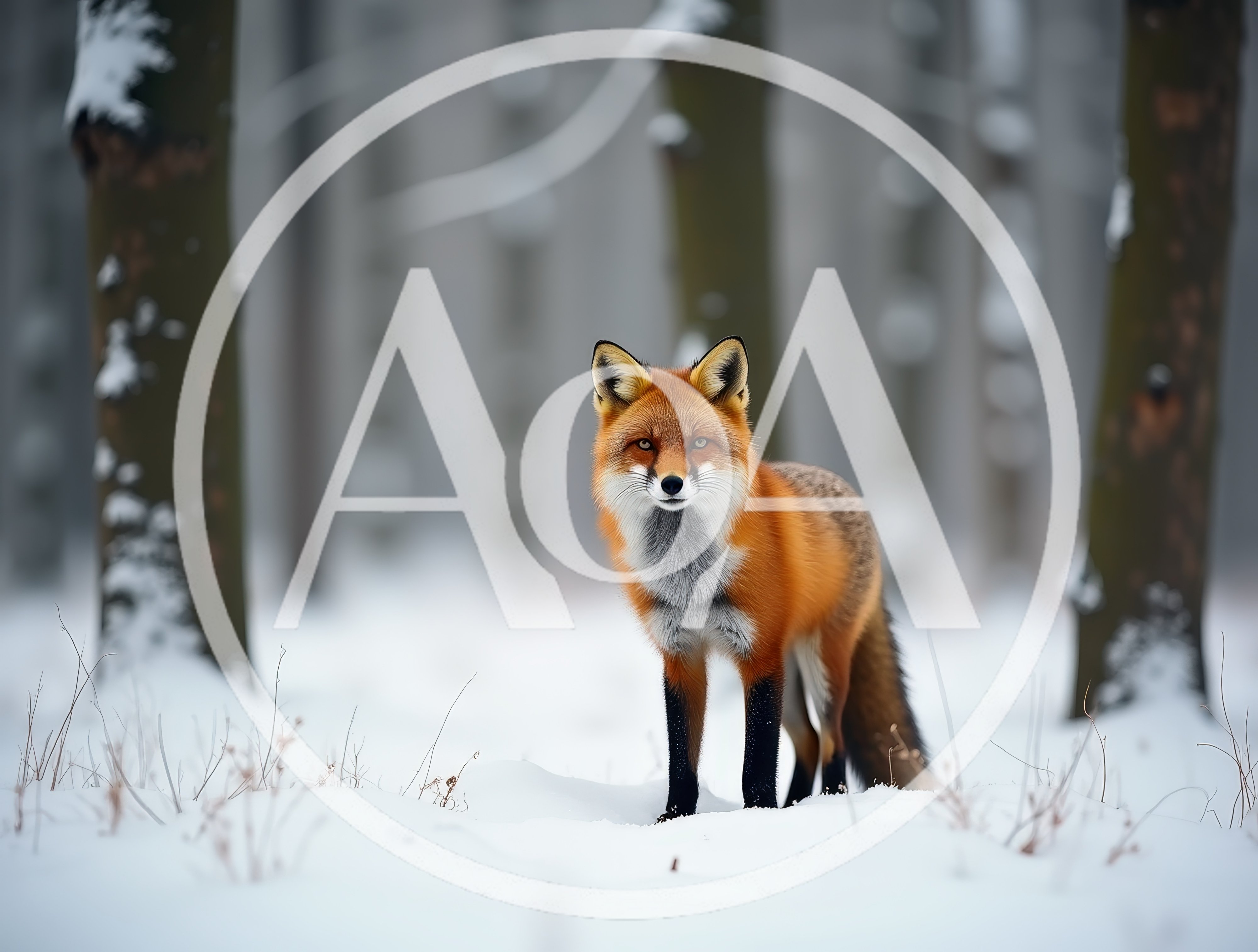 Red Fox Standing In Snowy Forest