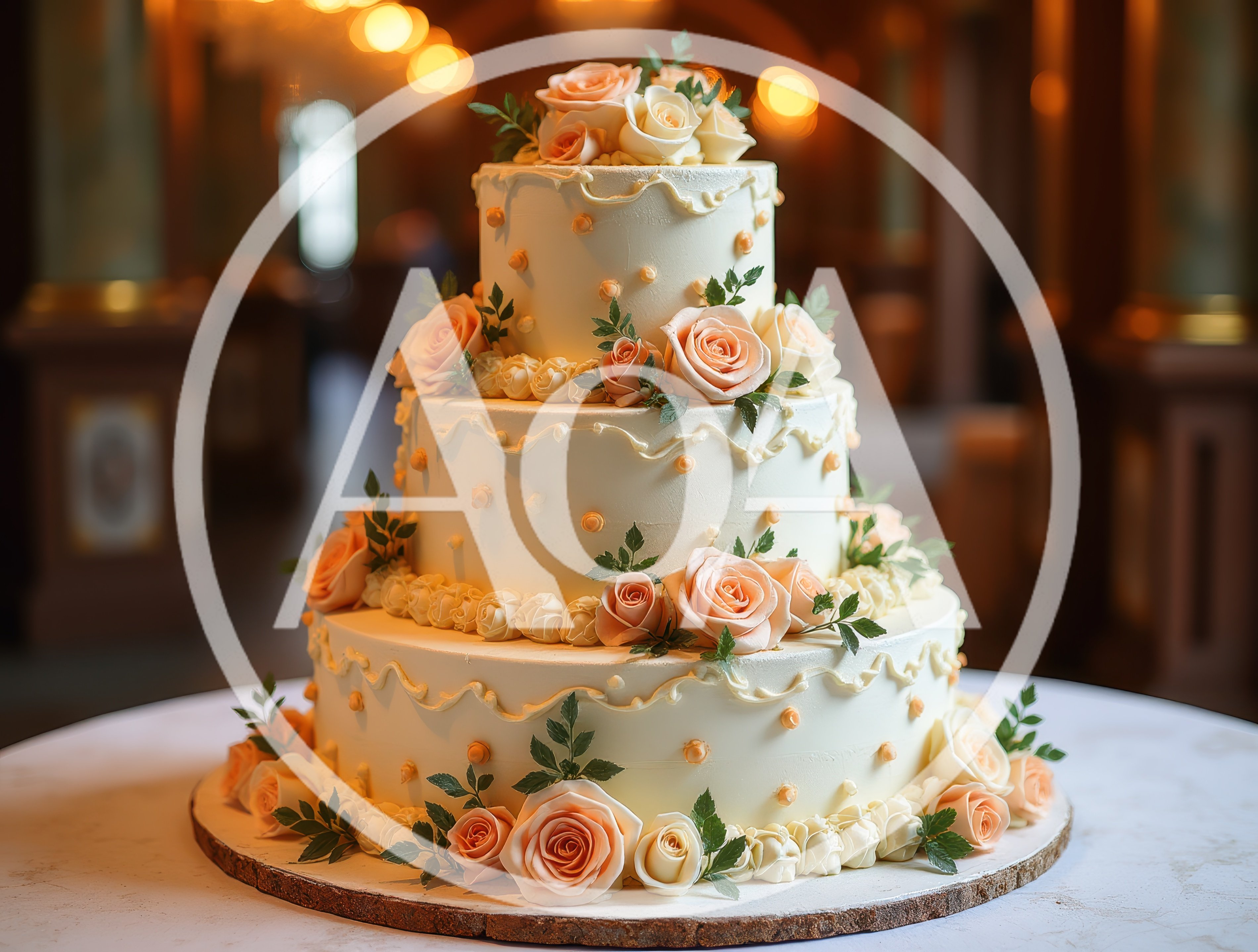 Three Tier Wedding Cake Decorated With Peach Roses