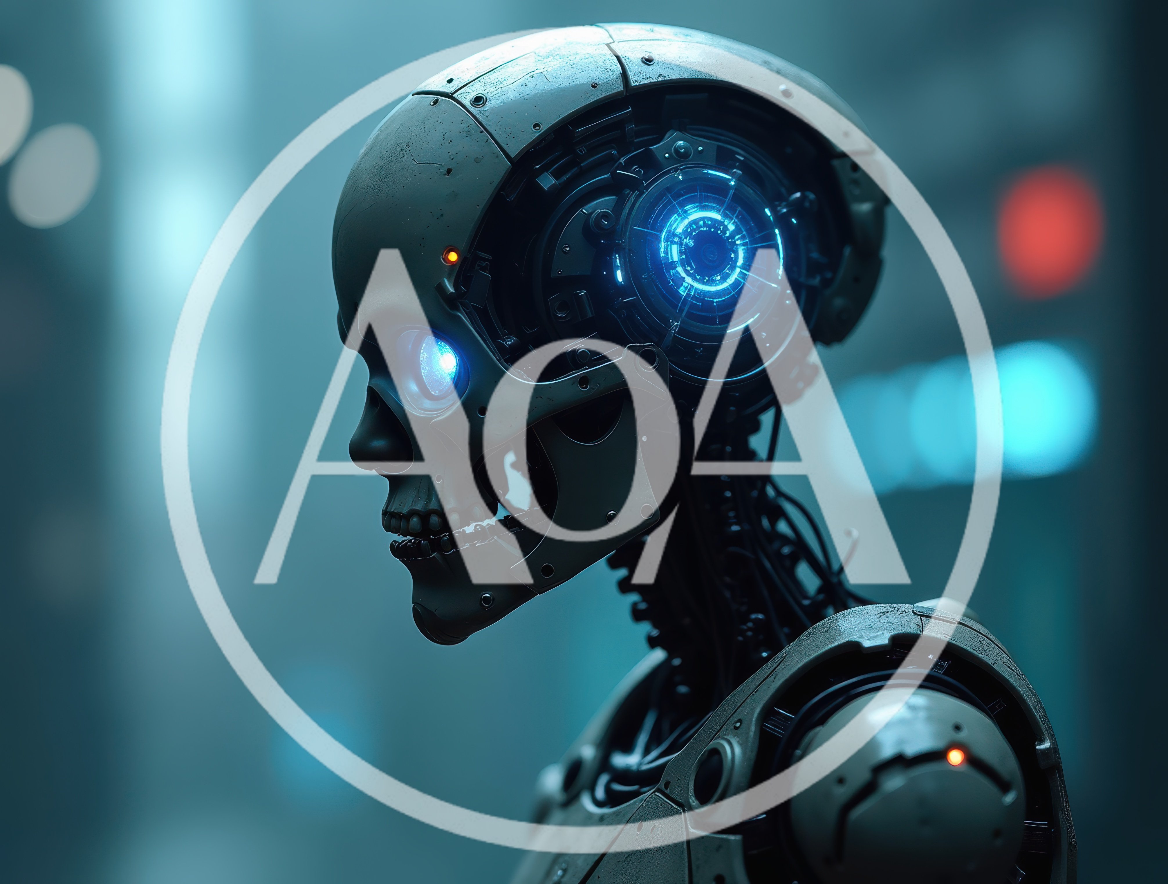 Cybernetic Skull Robot Head With Glowing Blue Optics