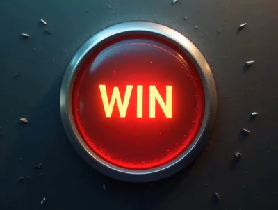 Glowing Red Win Button On Dark Textured Surface