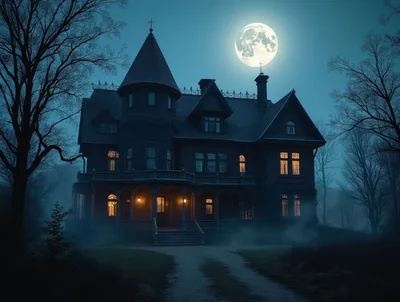 Haunted Victorian Mansion Under Full Moon