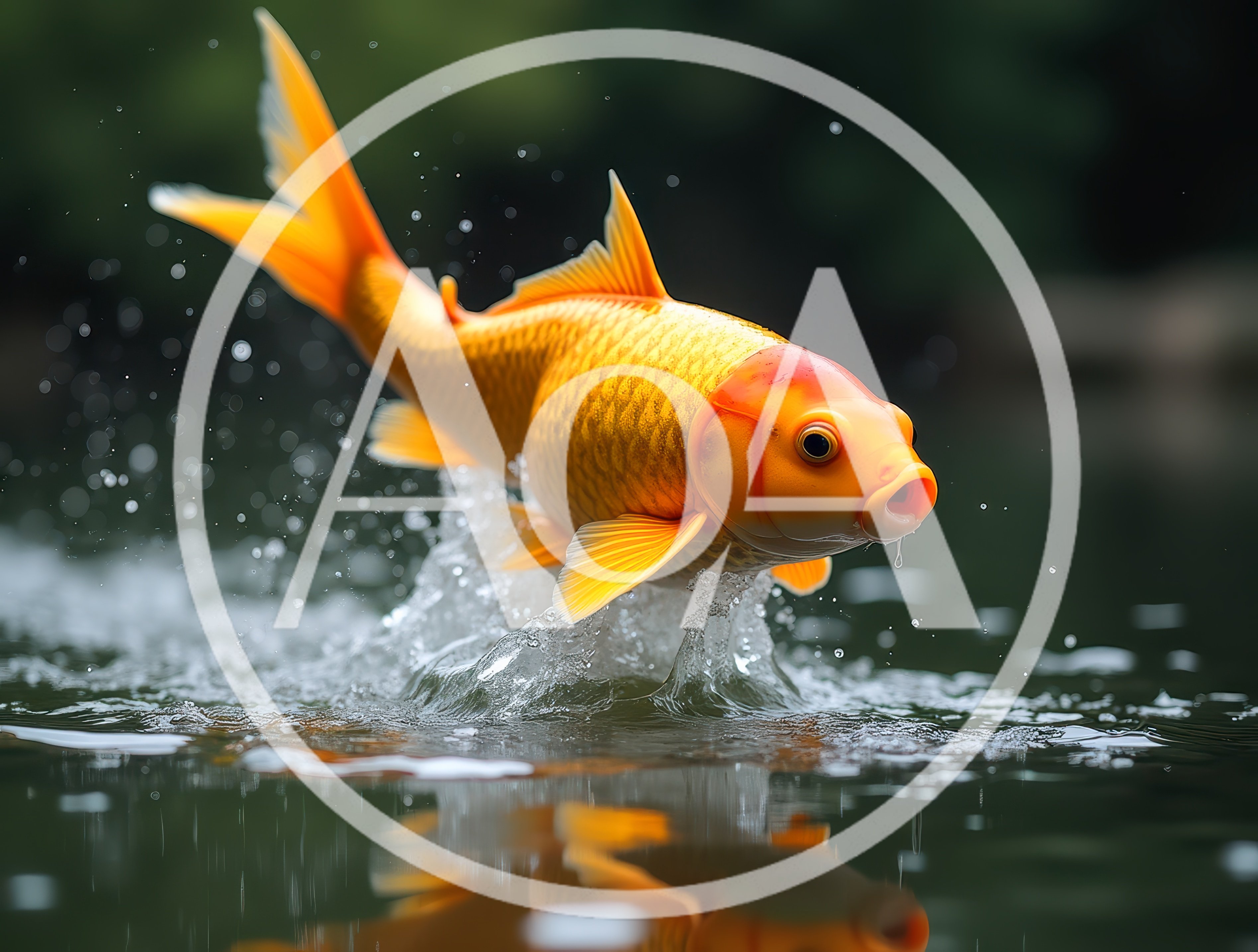 Golden Koi Fish Leaping From Water Surface