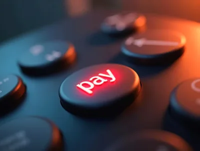 Glowing Pay Button On A Dark Futuristic Keyboard