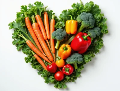 Heart Shape Arrangement Of Fresh Raw Vegetables