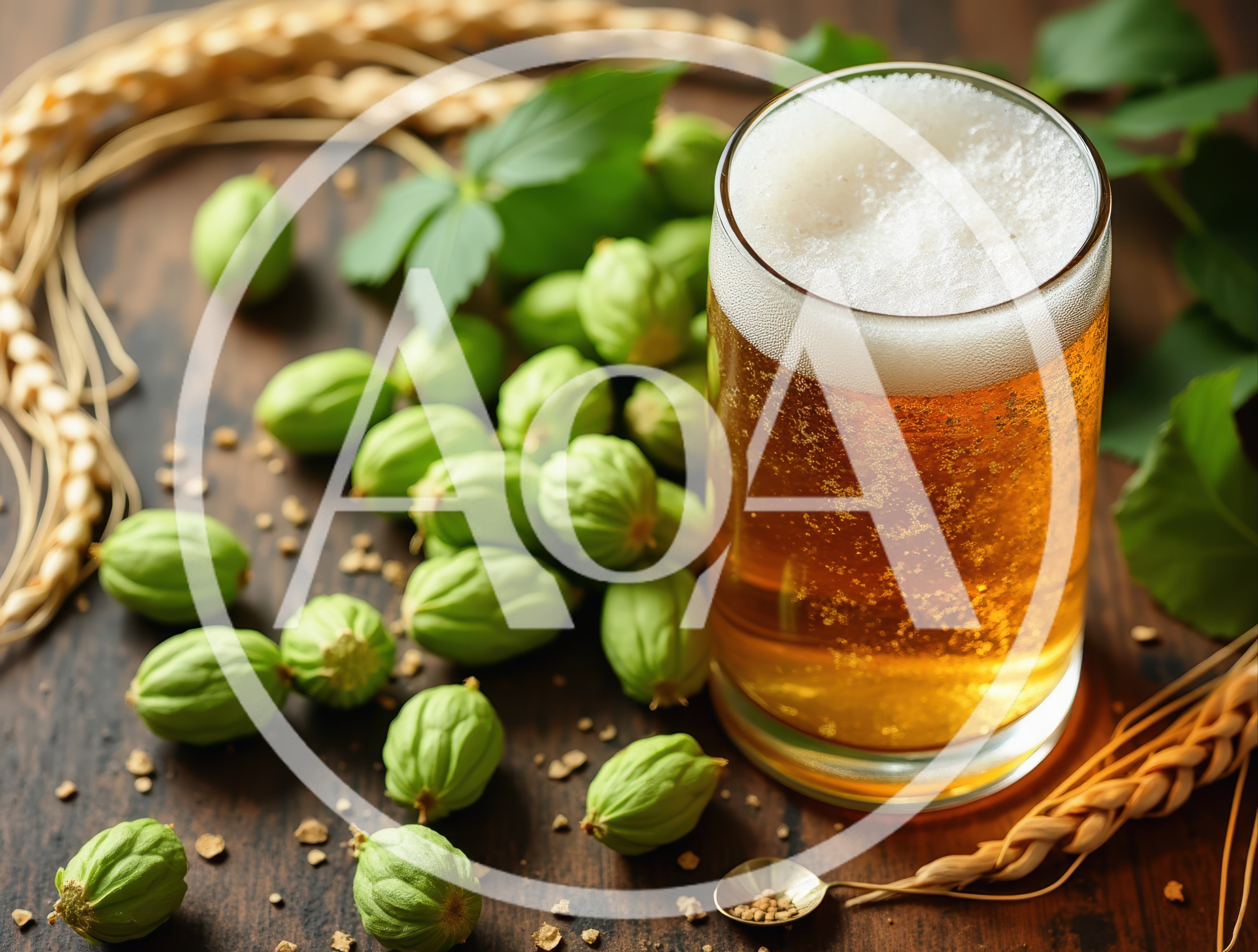 Glass Of Golden Beer With Fresh Hops And Barley
