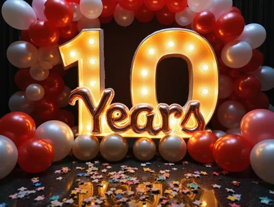 10th Anniversary Celebration With Lighted Marquee Sign