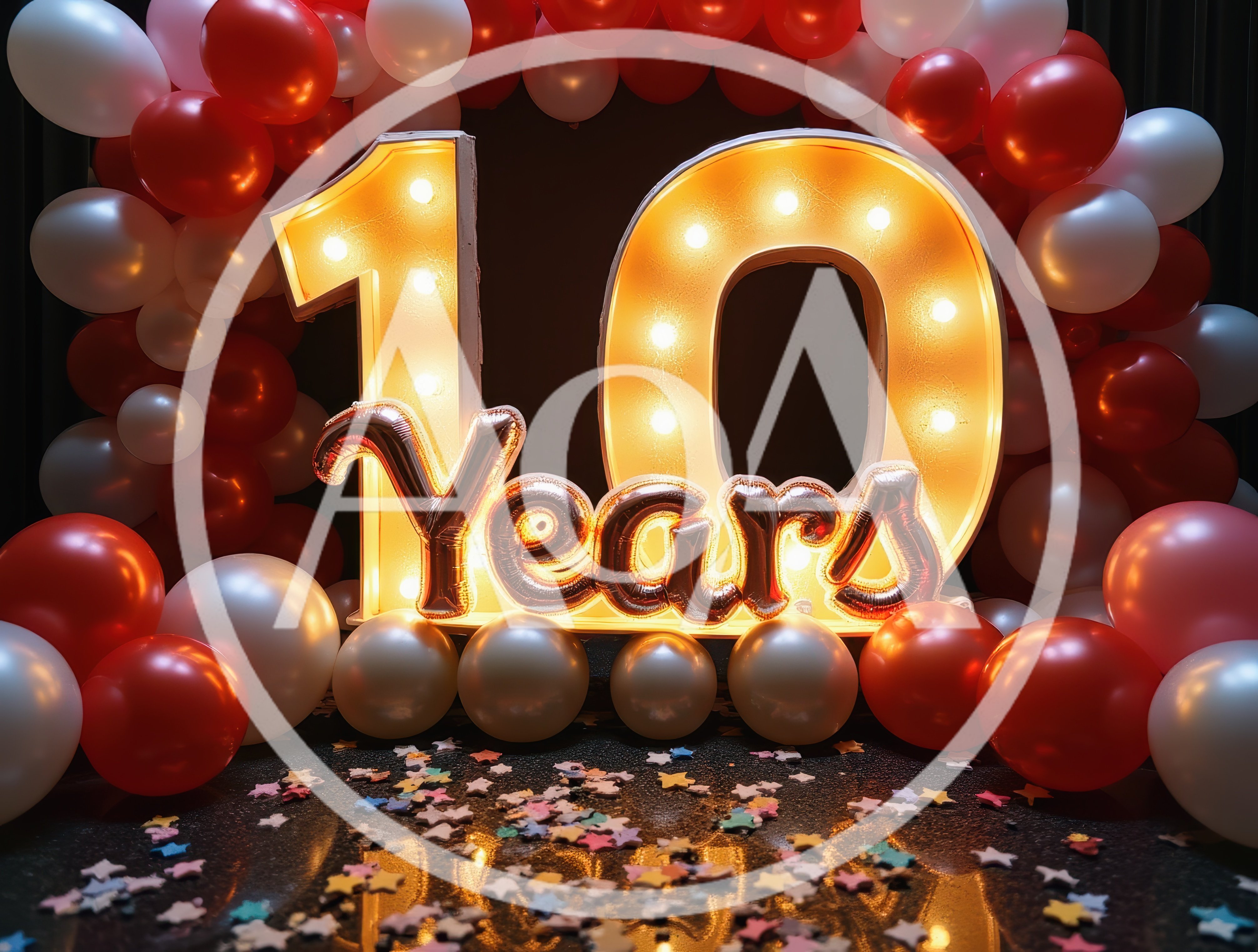 10th Anniversary Celebration With Lighted Marquee Sign