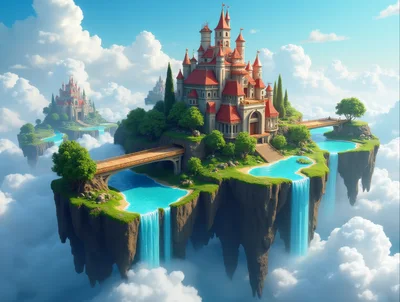Fantasy Floating Castle Islands Above The Clouds