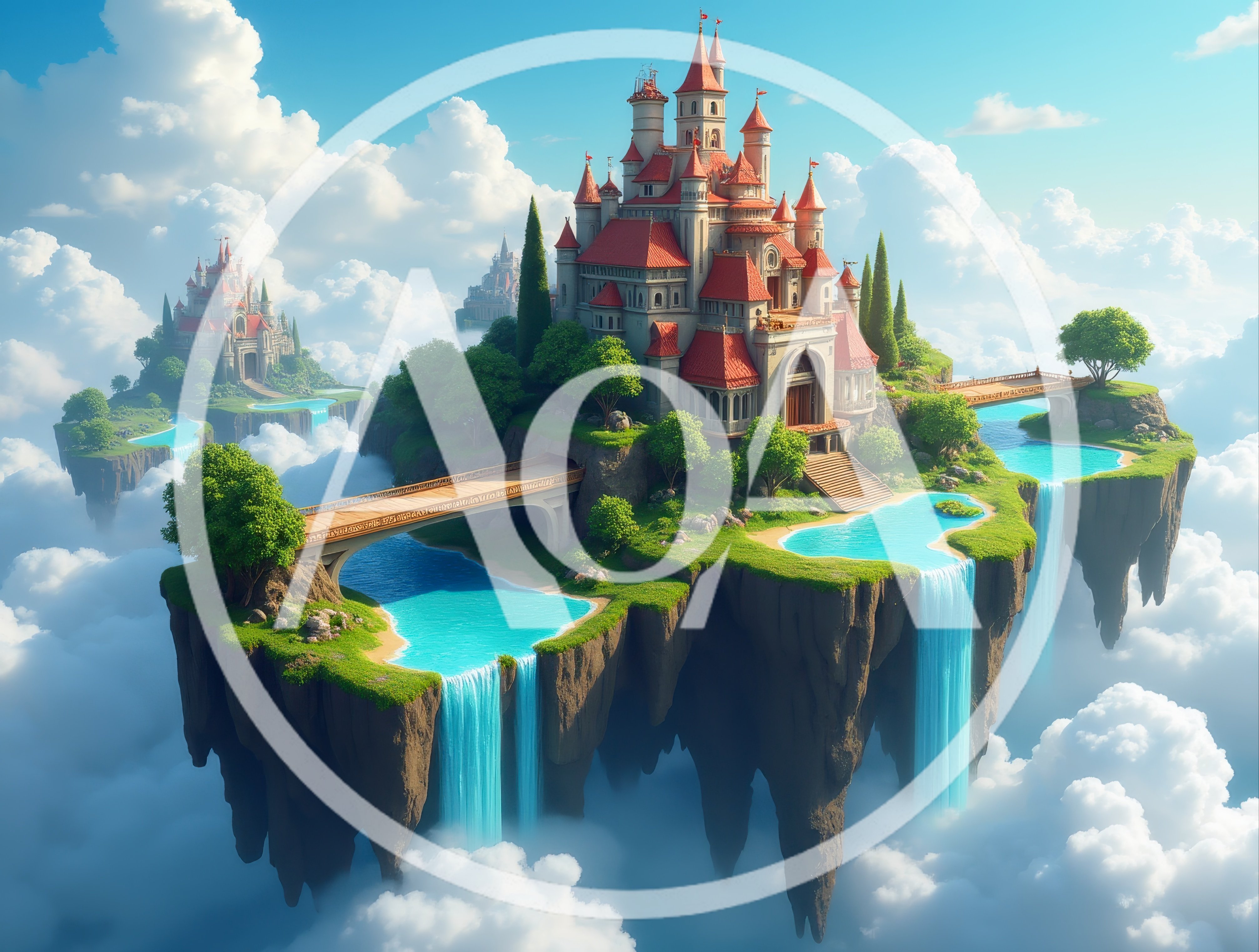 Fantasy Floating Castle Islands Above The Clouds