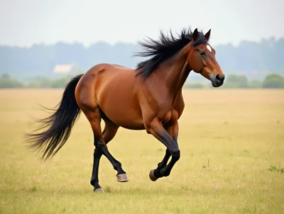 Brown Horse Galloping Across A Grassy Field