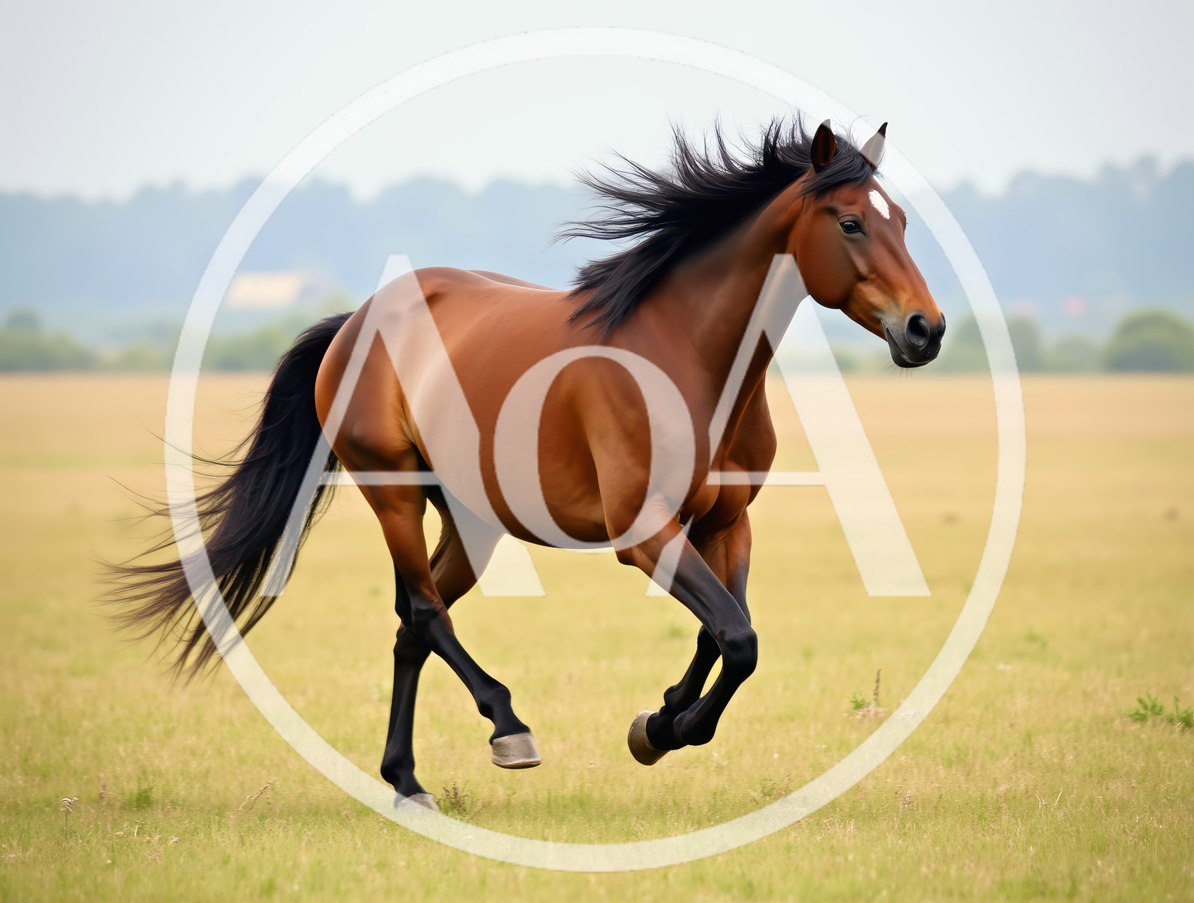 Brown Horse Galloping Across A Grassy Field